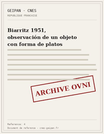Biarritz 1951, observación de un objeto con forma de platos