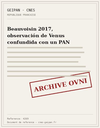 Beauvoisin 2017, observación de Venus confundida con un PAN