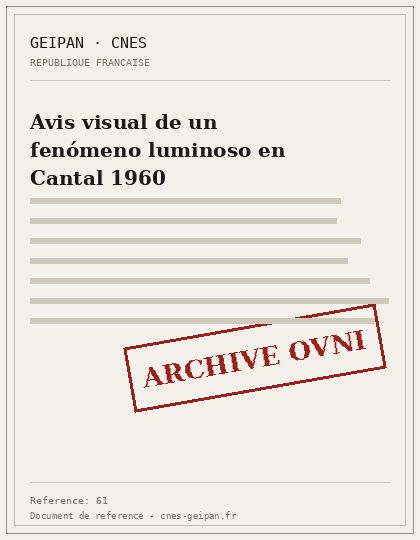 Avis visual de un fenómeno luminoso en Cantal 1960