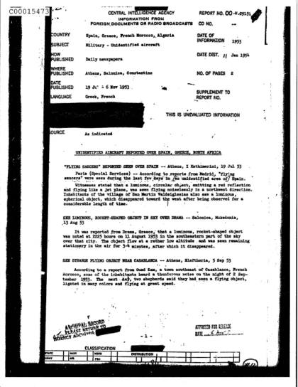 Documentos OVNI de la CIA de 1953