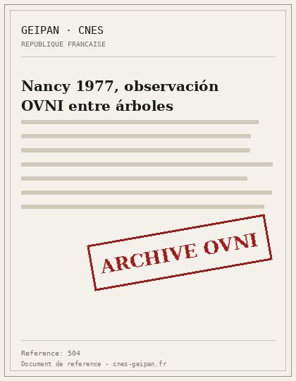 Nancy 1977, observación OVNI entre árboles