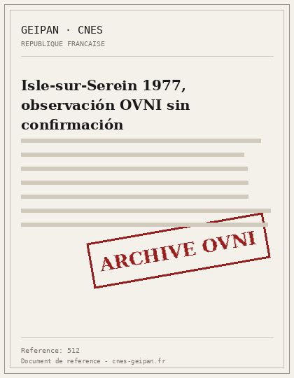 Isle-sur-Serein 1977, observación OVNI sin confirmación