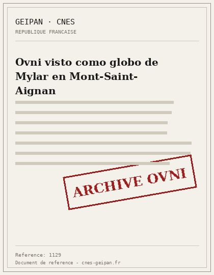 Objeto ovoidal gris en Mont-Saint-Aignan atribuido a un globo de Mylar, 1982