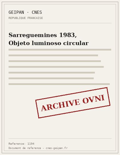 Objeto fluorescente circular sobre Sarreguemines en 1983