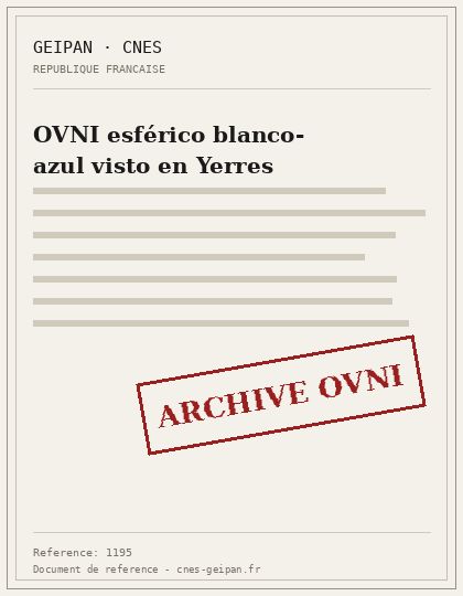 Esfera blanco-azul con estela de llamas sobre Yerres en 1983