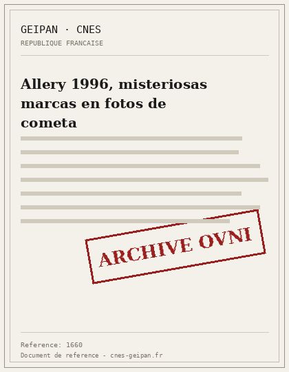 Marcas inexplicables en fotos de cometa en Allery