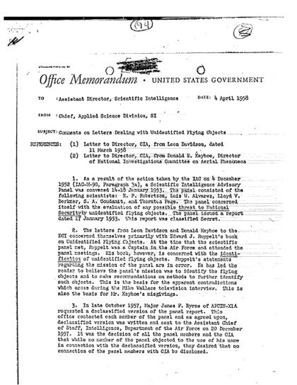 CIA evalúa OVNI en 1953