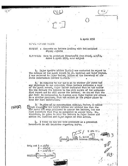 CIA y cartas sobre objetos no identificados