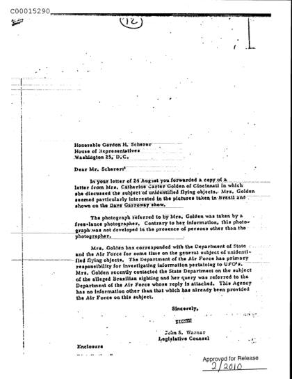 CIA Letter on a Brazilian UFO Sighting