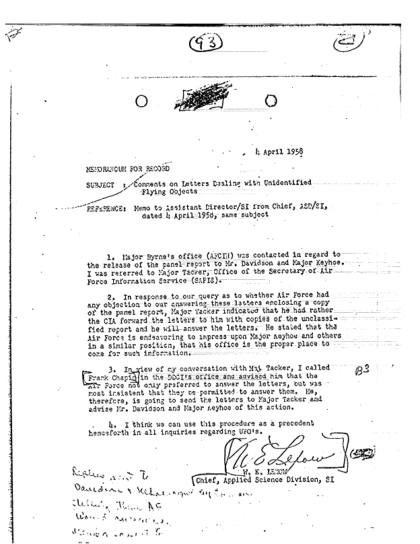 CIA y cartas sobre OVNI