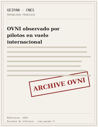 OVNI observado por pilotos en vuelo internacional