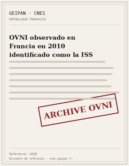 OVNI observado en Francia en 2010 identificado como la ISS
