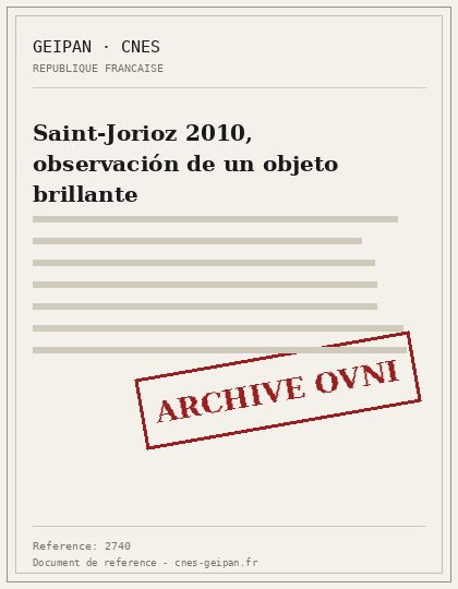 Saint-Jorioz 2010, observación de un objeto brillante