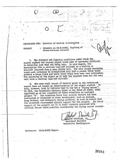 OVNI visto en 1954 y análisis de la CIA