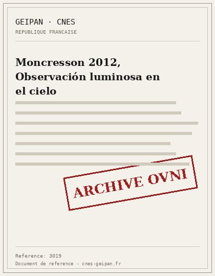 Moncresson 2012, Observación luminosa en el cielo