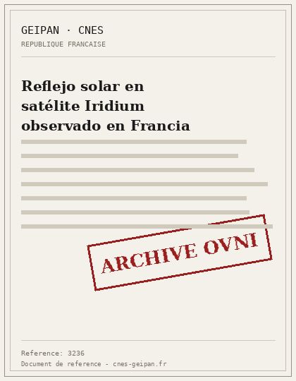 Reflejo solar en satélite Iridium observado en Francia