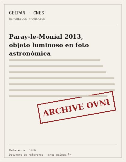 Paray-le-Monial 2013, objeto luminoso en foto astronómica