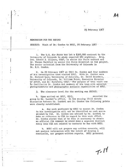 CIA y el Proyecto Condon sobre OVNI