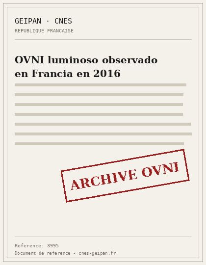 OVNI luminoso observado en Francia en 2016