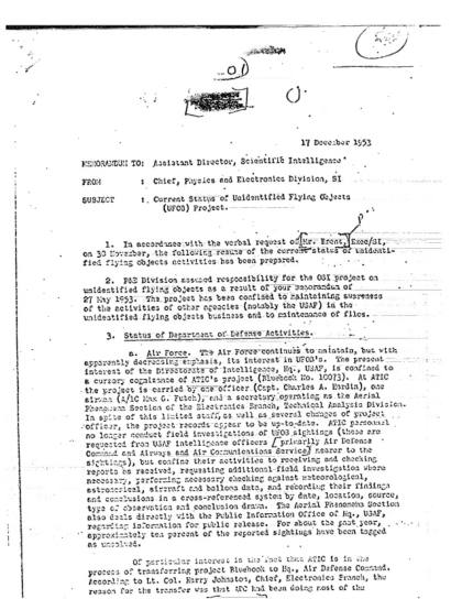CIA y proyectos OVNI en 1953