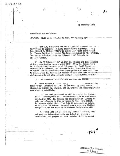 La CIA y el proyecto Condon sobre OVNI
