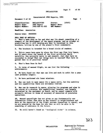 Soviet and U.S. space achievements, 1991