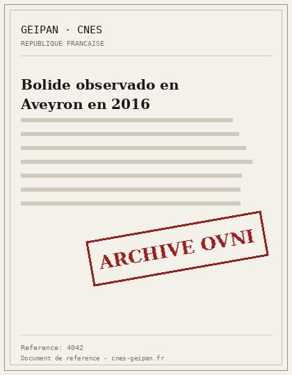 Bolide observado en Aveyron en 2016