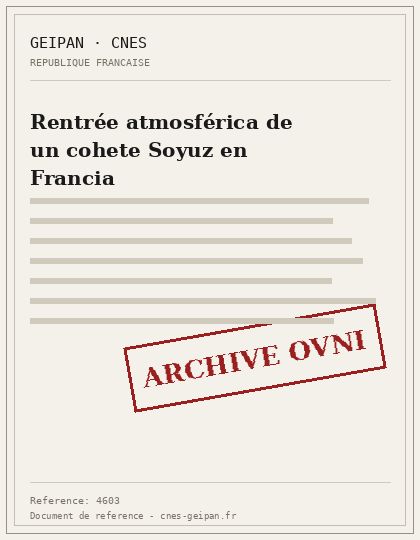 Rentrée atmosférica de un cohete Soyuz en Francia