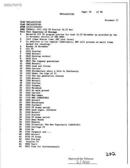 Programa de televisión soviético de noviembre de 1992