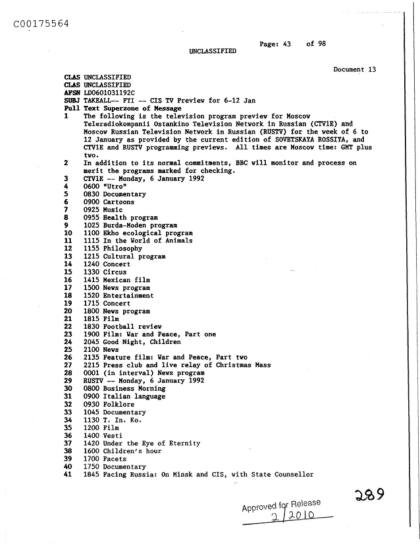 Programación televisiva soviética de enero de 1992