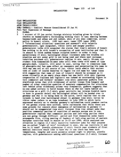 Documentos Soviéticos sobre Crisis de Kuwait y Perestroika