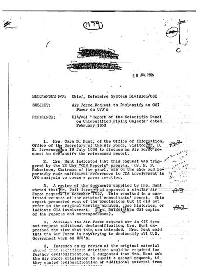 Desclasificación de un informe OVNI de 1953