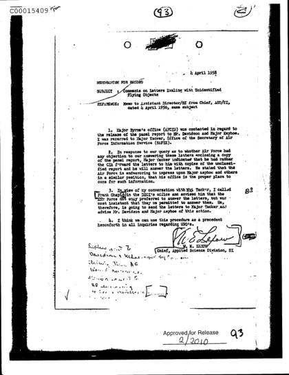 CIA y cartas sobre OVNI