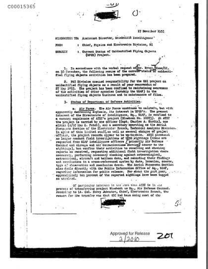 CIA informa sobre proyectos OVNI