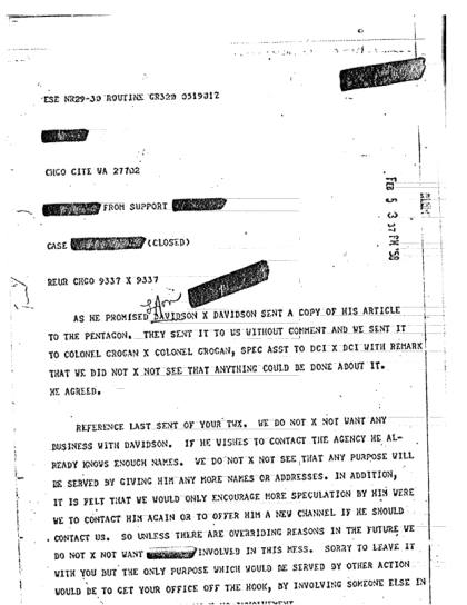 CIA y contacto con un periodista sobre OVNI
