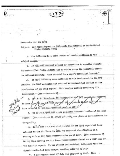 CIA y desclasificación de informes OVNI