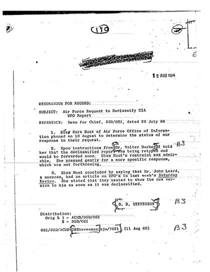 Memorando de la CIA sobre un informe OVNI