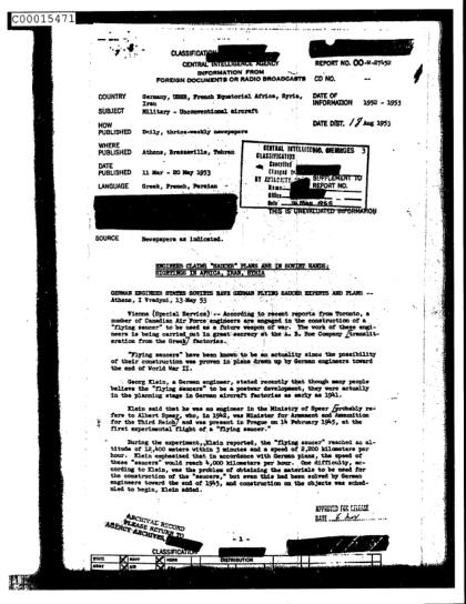 OVNI y aviones no convencionales en documentos de la CIA