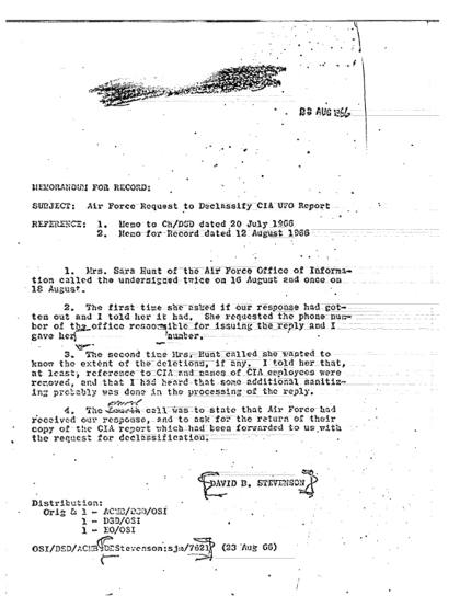 Un oficial de la Fuerza Aérea solicita la desclasificación de un informe OVNI de la CIA