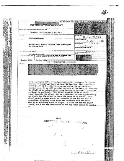 Testimonio de un objeto volador cerca de Stalingrado