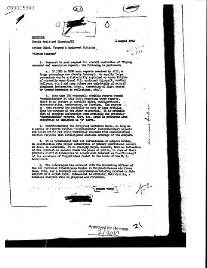 Informe de la CIA sobre avistamientos de OVNIs en 1952