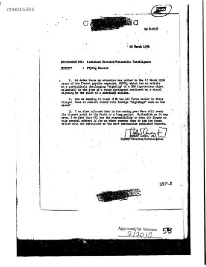 CIA y reportes de OVNIs en 1956