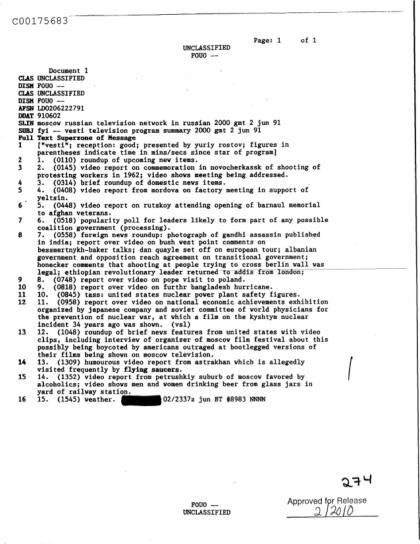 CIA y noticiero ruso sobre OVNIS