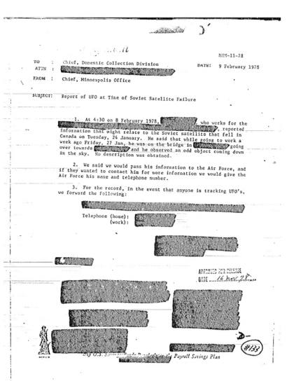 UFO avistado durante fallo de satélite soviético