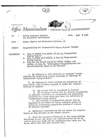 Memorando de la CIA sobre objetos voladores no identificados