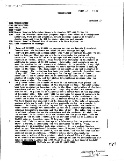 Aerostatos y misiones a Marte en documentos de la CIA