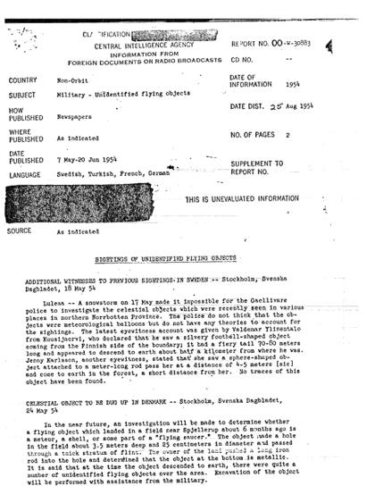 OVNI no identificados en Suecia y Dinamarca 1954