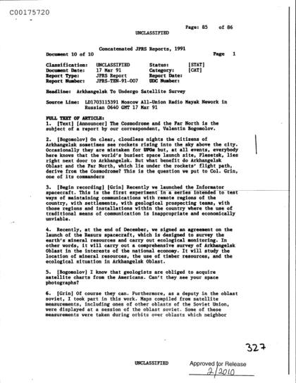Satélites Soviéticos y Medio Ambiente en 1991