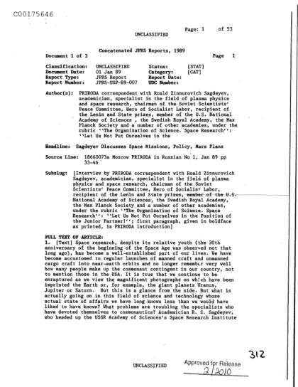 Documentos soviéticos sobre misiones espaciales
