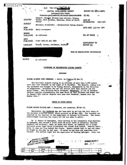 Documentos OVNI de la CIA de 1953